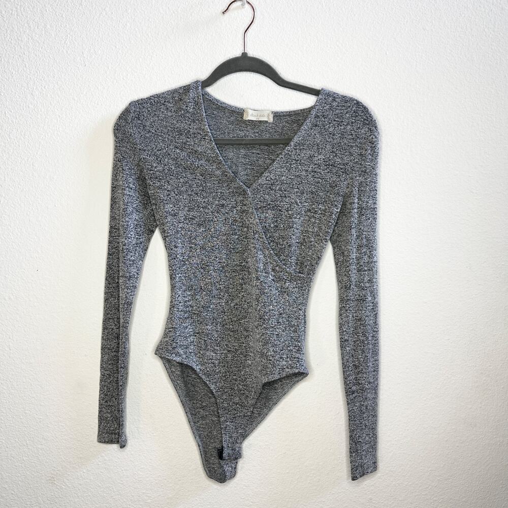 Altar’d State Gray Wrap Bodysuit XS Long Sleeve Fitted Top